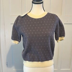 Chic Short Sleeve Top in Gray and Cream